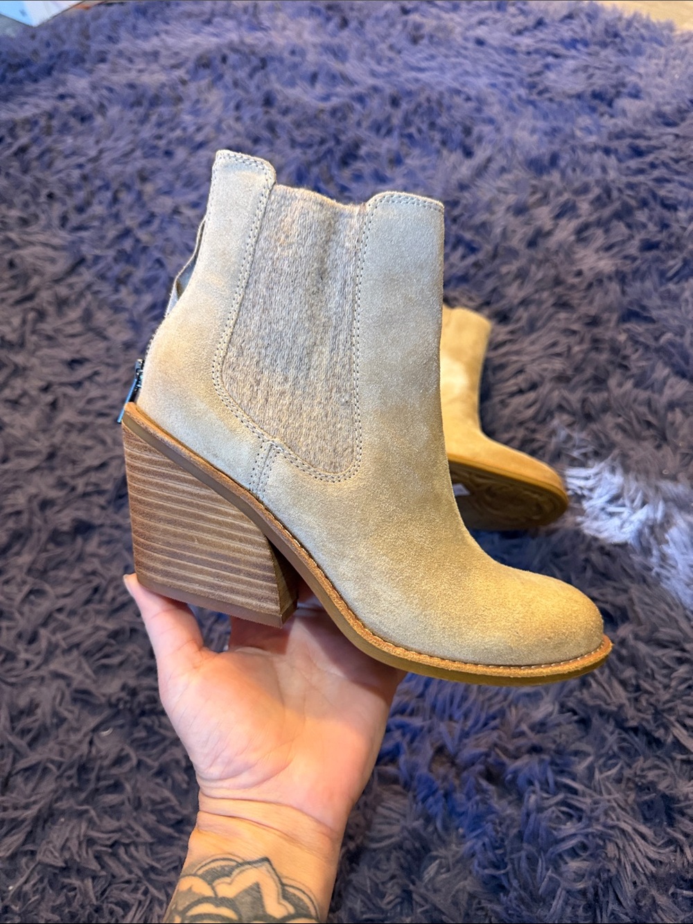 Women's Suede Ankle Bootie in Light Taupe
